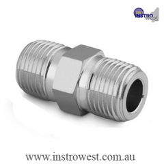 SS Hex Nipple 1/2 in. Male NPT  to 1/2 in. Male ISO Tapered Thread (BSP)
